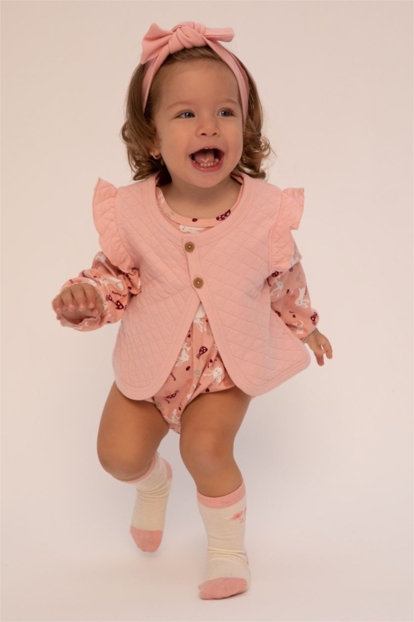 BABY GIRL Pink 3 piece Regular Fit Envelope Neck Set