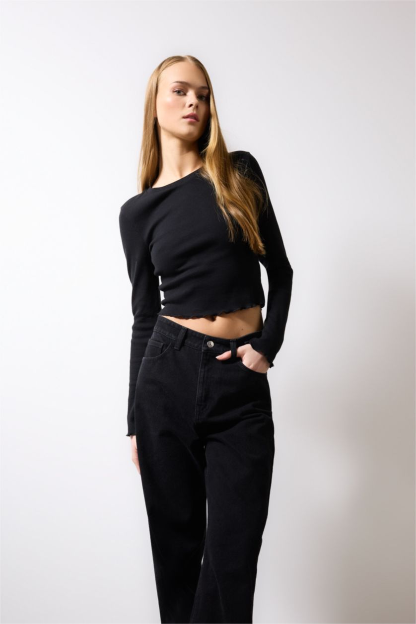 WOMAN Black Slim Fit Camisole Long Sleeve T-Shirt