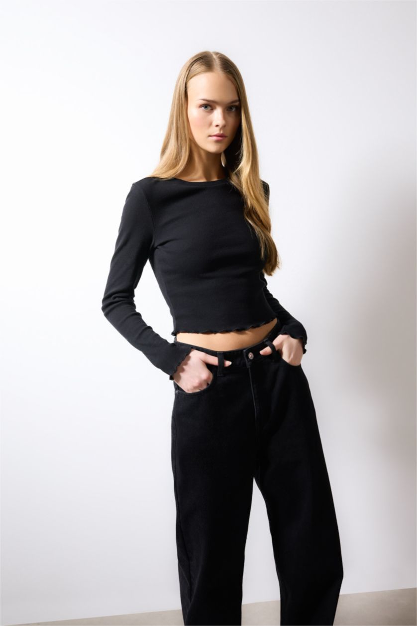 WOMAN Black Slim Fit Camisole Long Sleeve T-Shirt