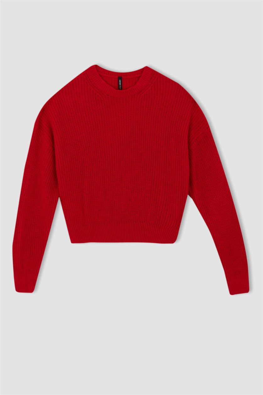 WOMAN Red Relax Fit Crew Neck Thessaloniki Fabric Pullover