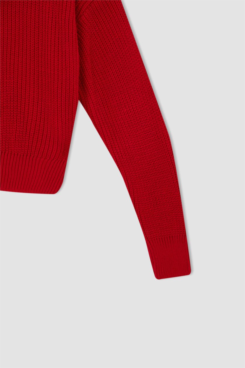 WOMAN Red Relax Fit Crew Neck Thessaloniki Fabric Pullover