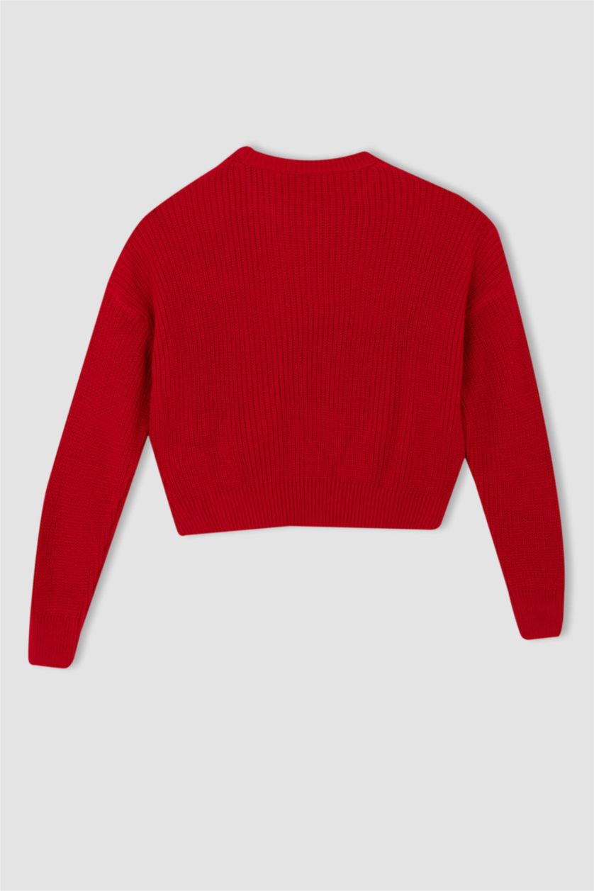 WOMAN Red Relax Fit Crew Neck Thessaloniki Fabric Pullover