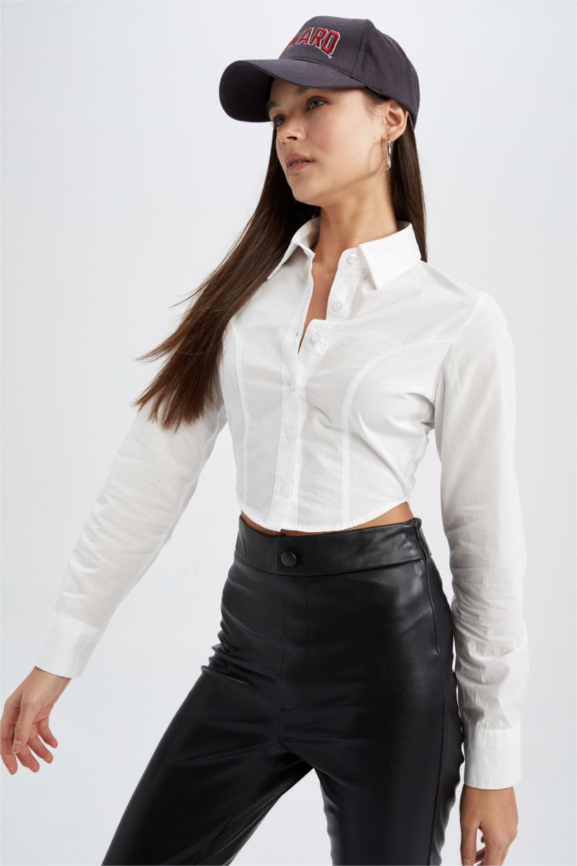 FEMME Blanc Chemises à manches longues Popeline Col De Chemise