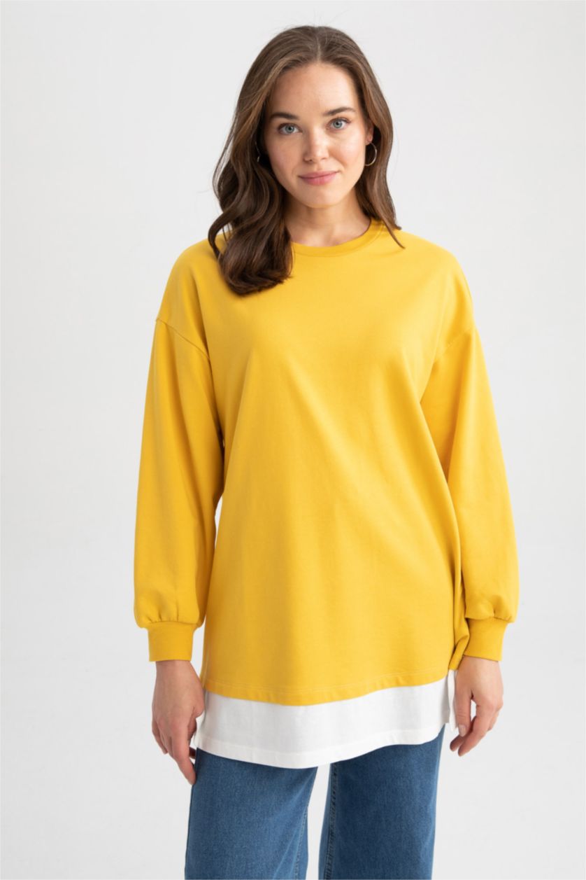 WOMAN Yellow Relax Fit Crew Neck Sweatshirt Fabric Tunic