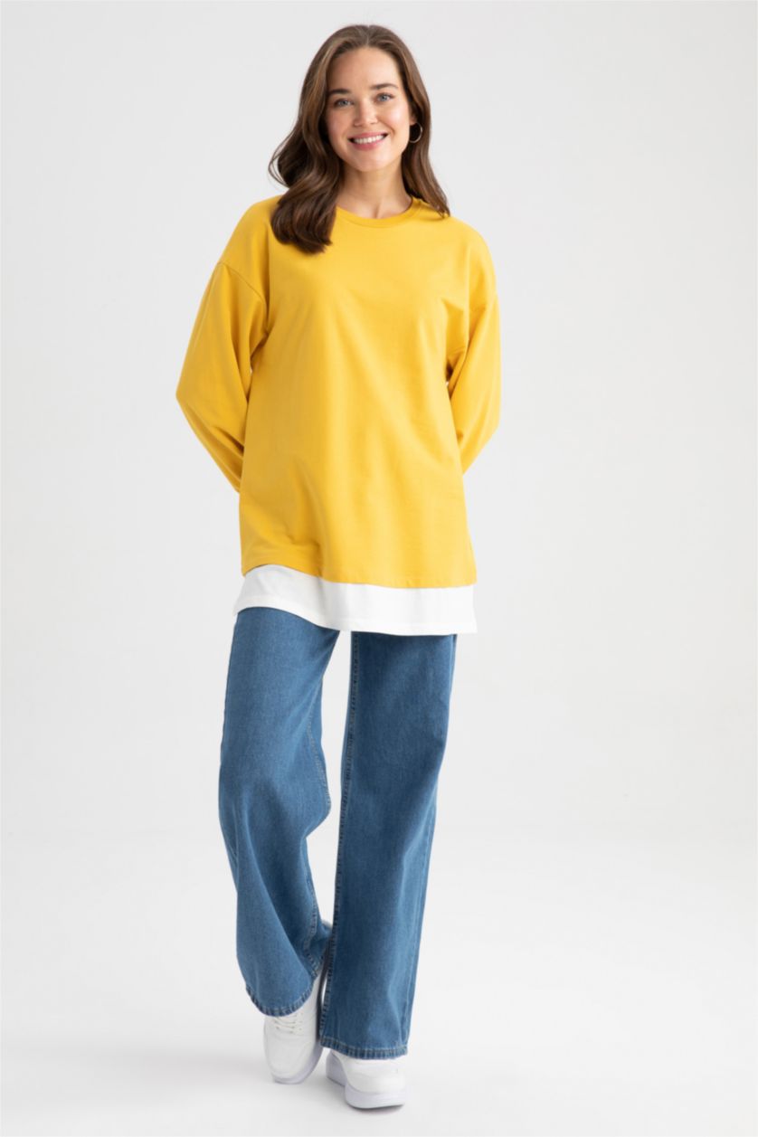 WOMAN Yellow Relax Fit Crew Neck Sweatshirt Fabric Tunic