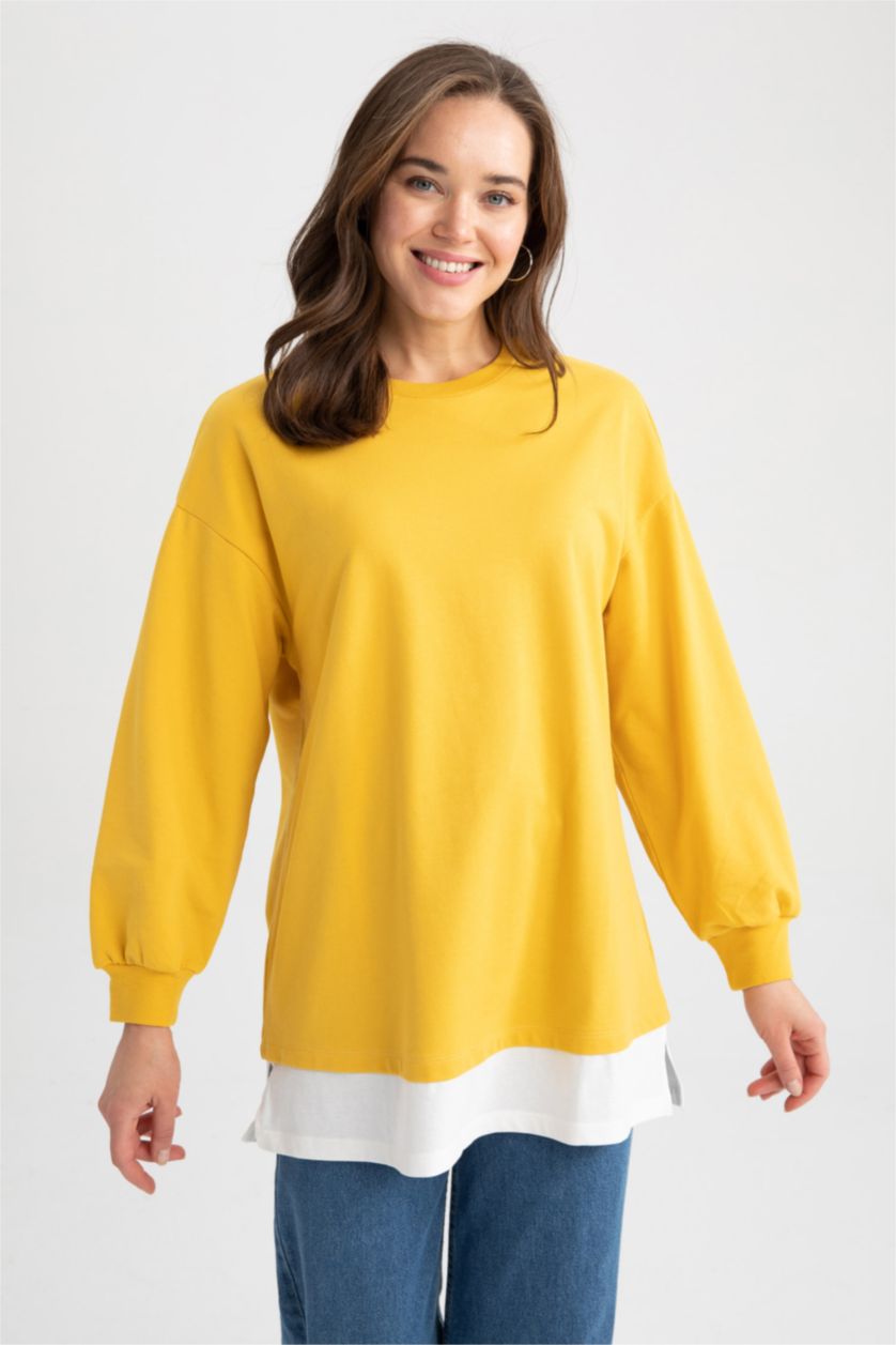 WOMAN Yellow Relax Fit Crew Neck Sweatshirt Fabric Tunic