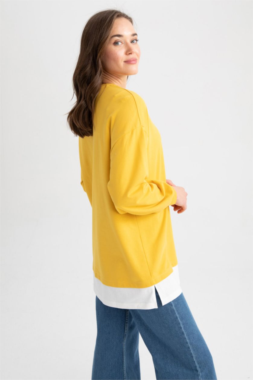 WOMAN Yellow Relax Fit Crew Neck Sweatshirt Fabric Tunic