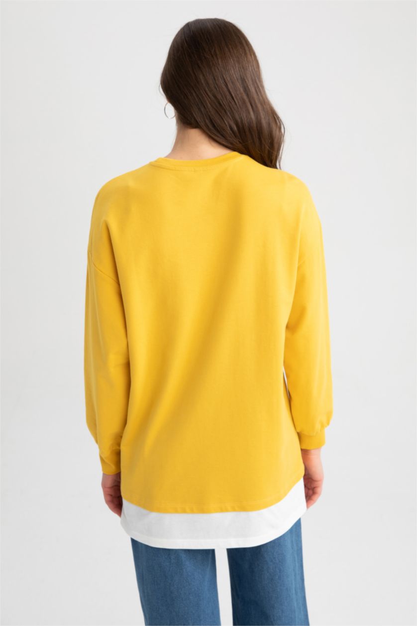 WOMAN Yellow Relax Fit Crew Neck Sweatshirt Fabric Tunic