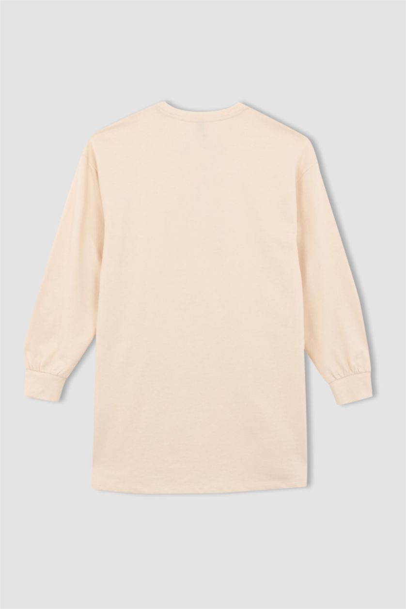 WOMAN Beige Relax Fit Crew Neck Slogan Printed Sweatshirt Tunic