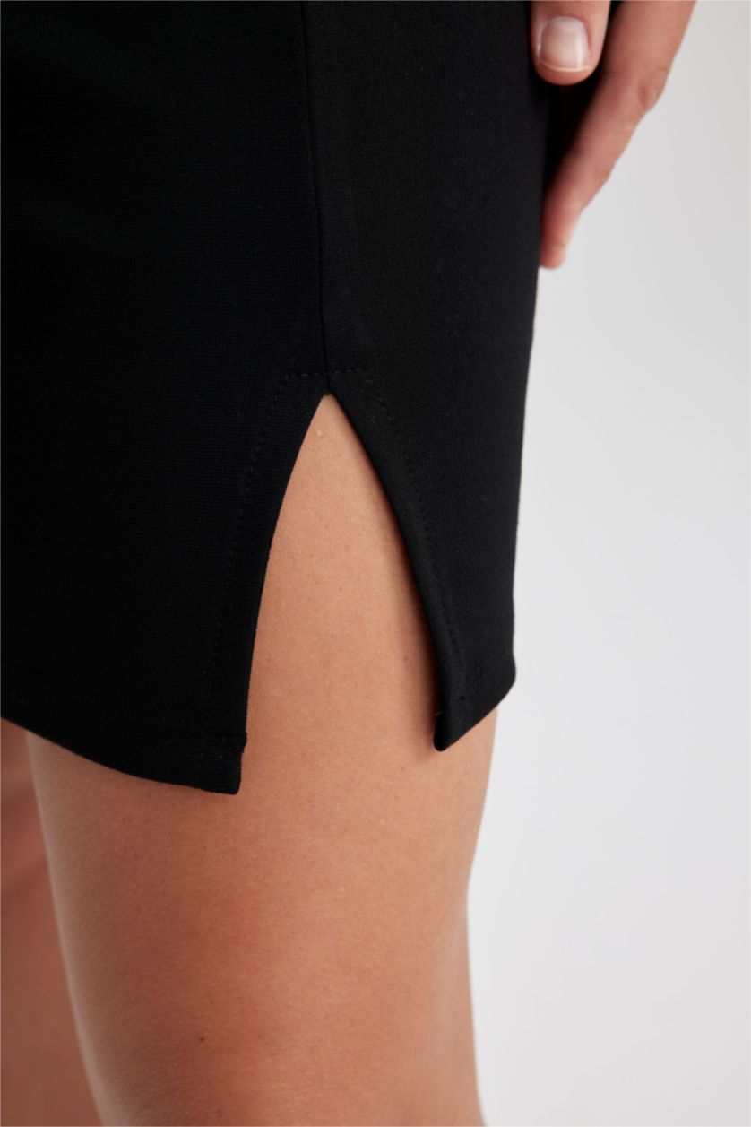 FEMME Noir Robe Mini Col Carré À Manches Longues