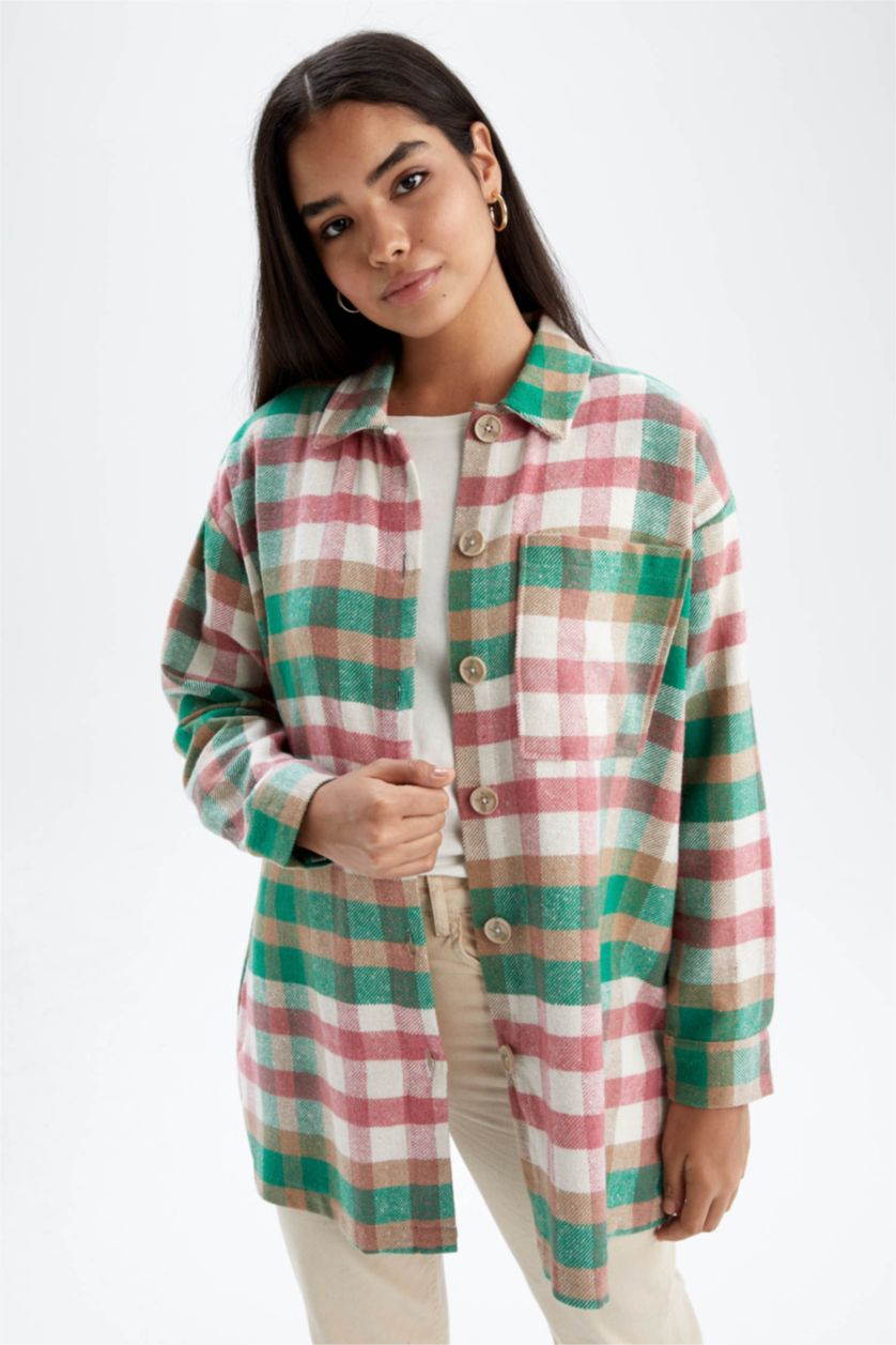 Женская Бежевый Туника свободного кроя в клетку