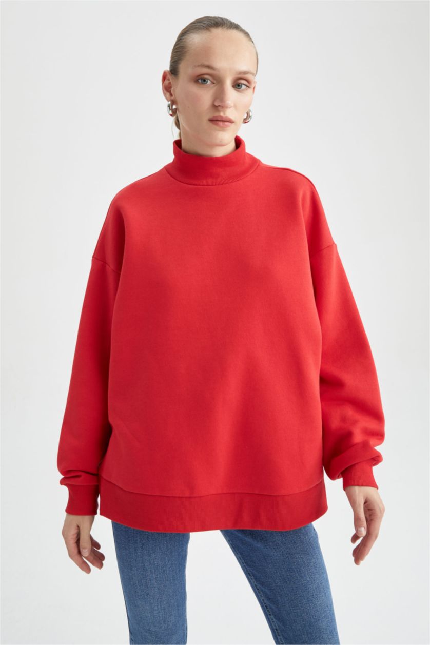 Женщины Красный Свитшот оверсайз с воротником стойкой