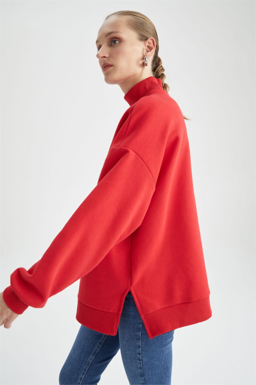 Женщины Красный Свитшот оверсайз с воротником стойкой