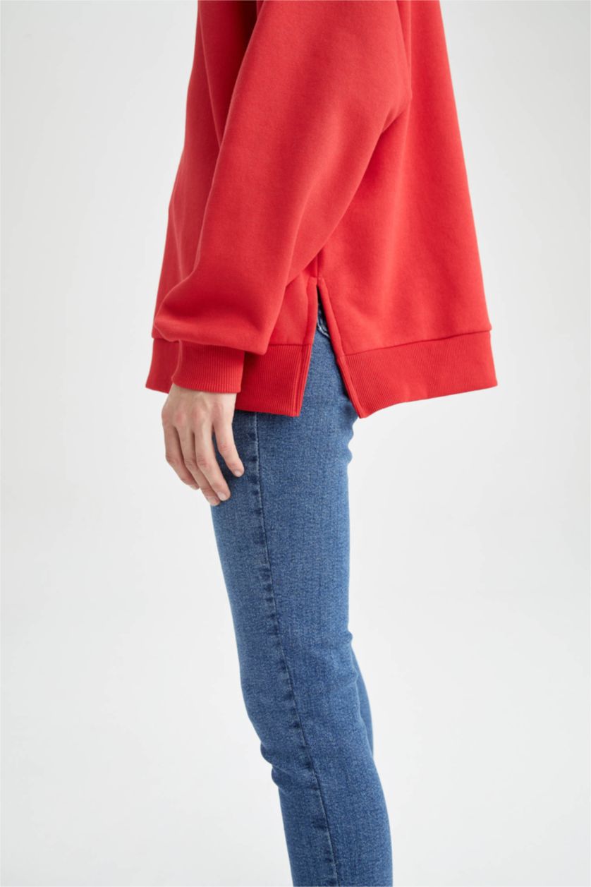 Женщины Красный Свитшот оверсайз с воротником стойкой