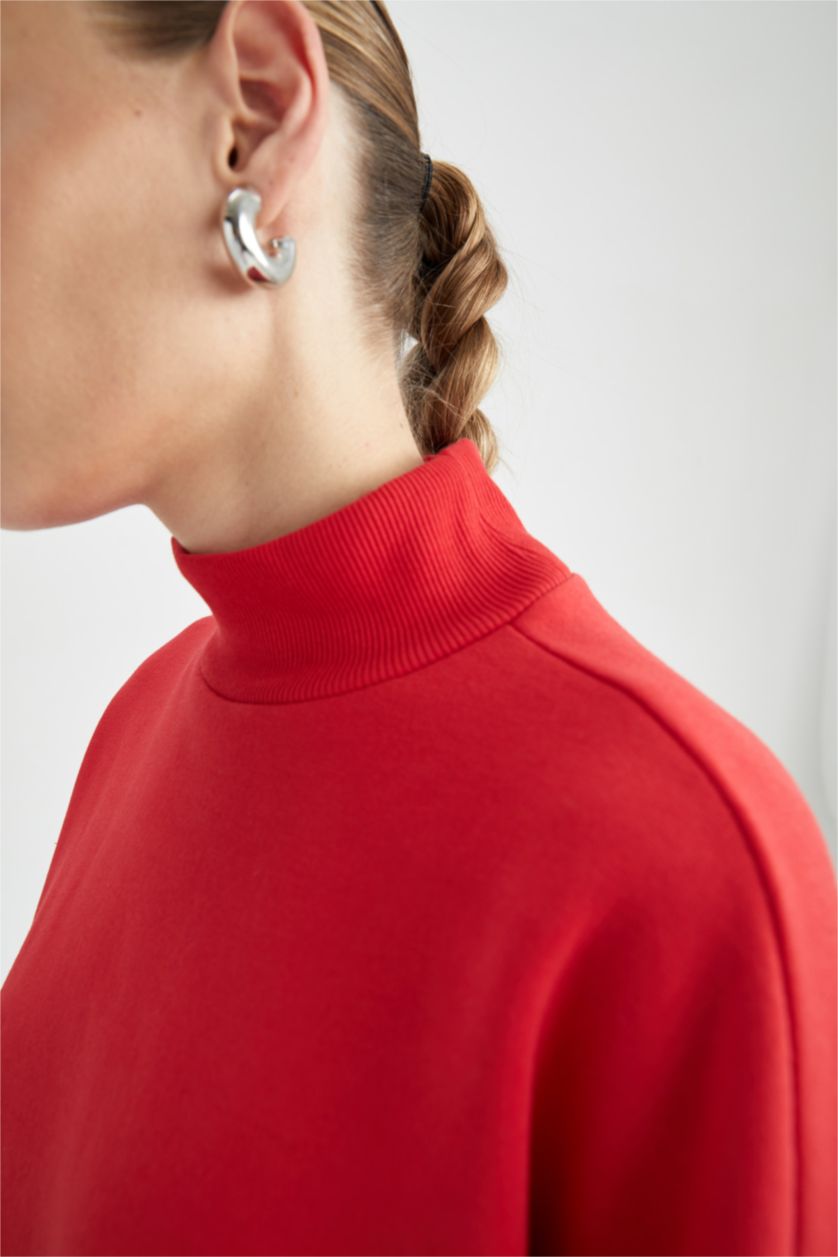 Женщины Красный Свитшот оверсайз с воротником стойкой