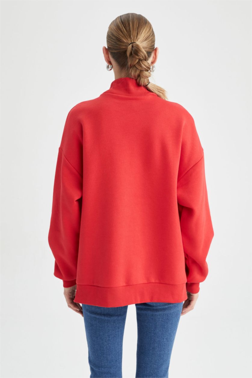 Женщины Красный Свитшот оверсайз с воротником стойкой