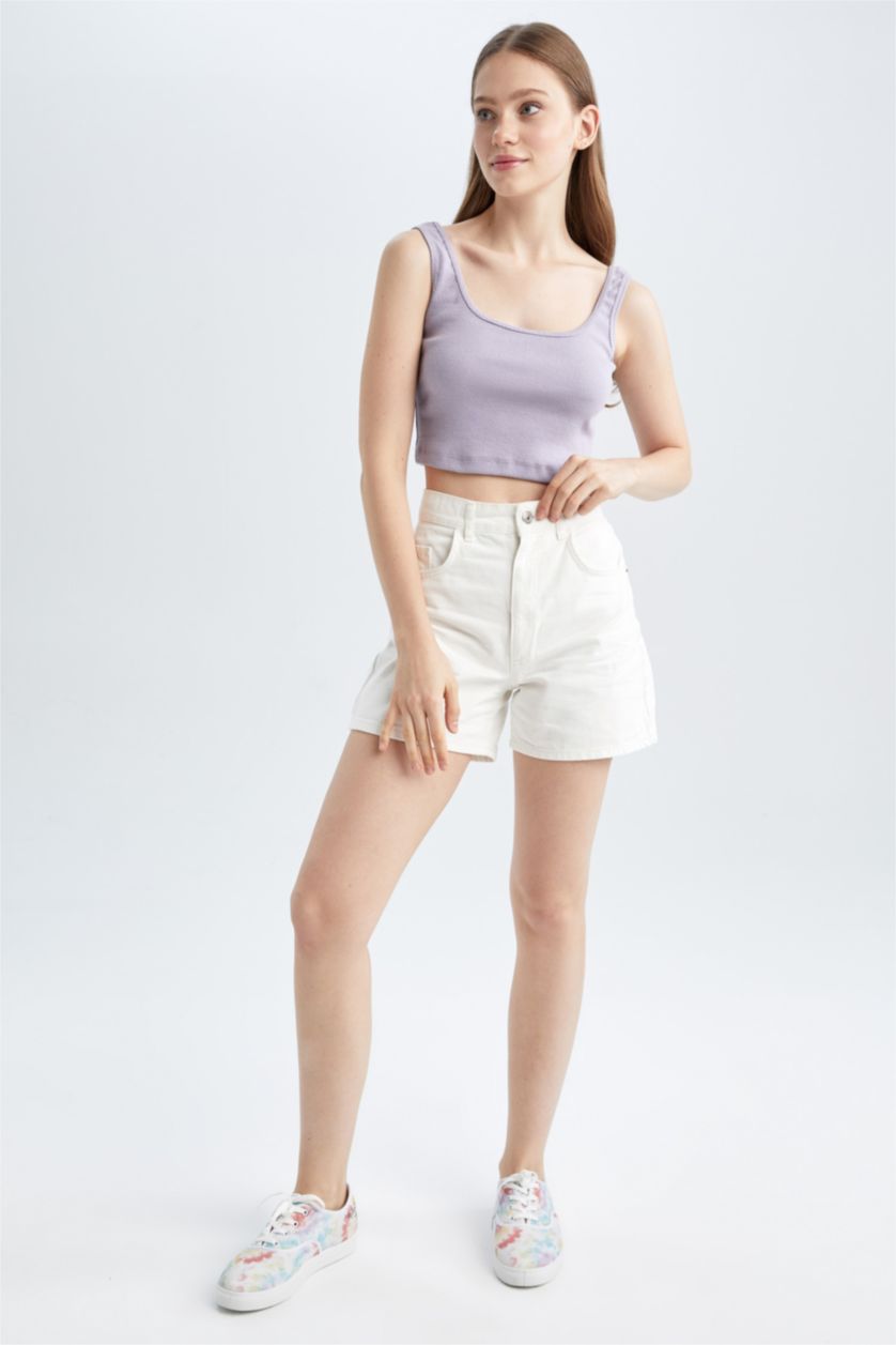 FEMME Violet Débardeur Crop Top Slim à col carré