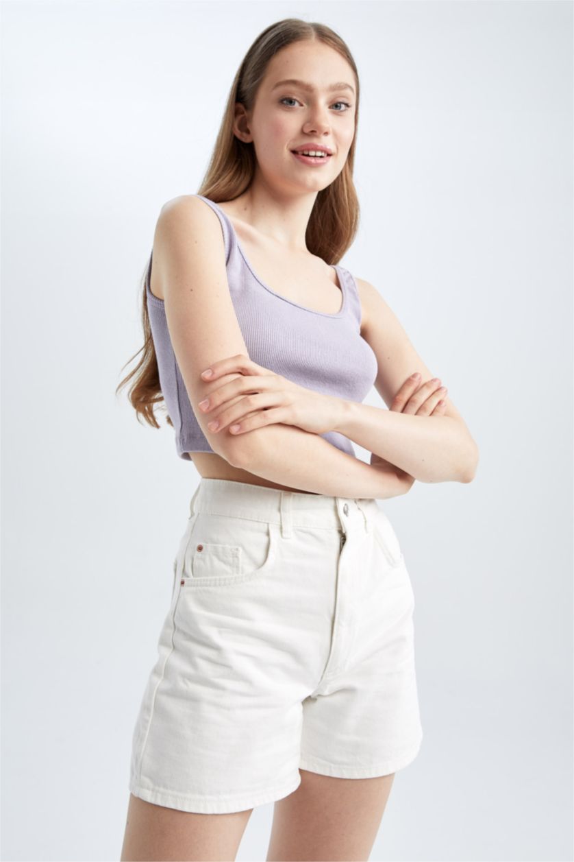 FEMME Violet Débardeur Crop Top Slim à col carré