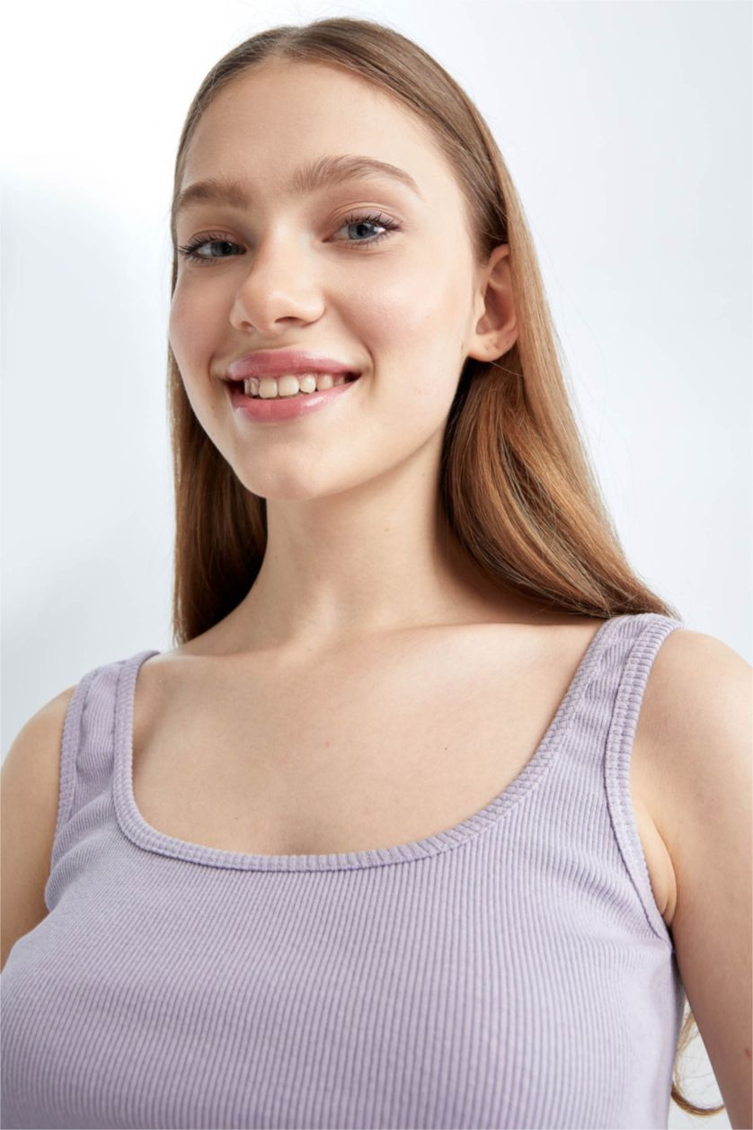 FEMME Violet Débardeur Crop Top Slim à col carré