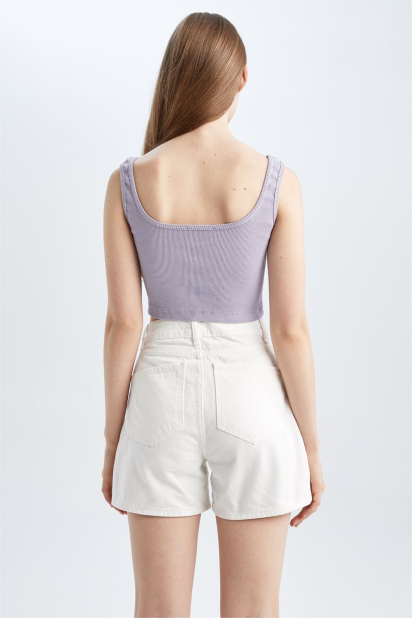 FEMME Violet Débardeur Crop Top Slim à col carré