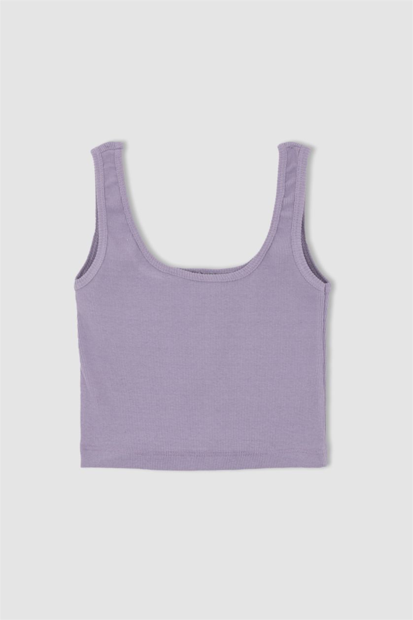 FEMME Violet Débardeur Crop Top Slim à col carré