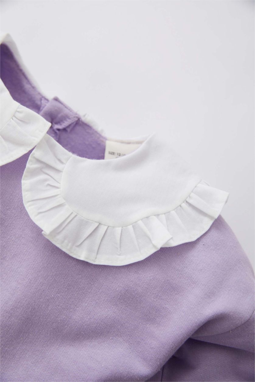 Kız Bebek Açık Lila Kız Bebek Dantel Yaka İçi Yumuşak Tüylü Sweatshirt