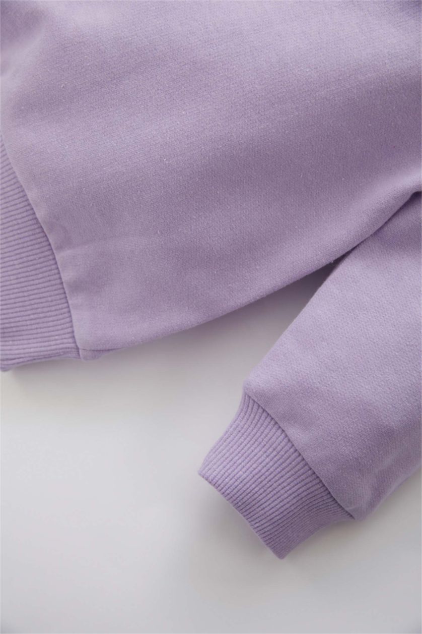 Kız Bebek Açık Lila Kız Bebek Dantel Yaka İçi Yumuşak Tüylü Sweatshirt