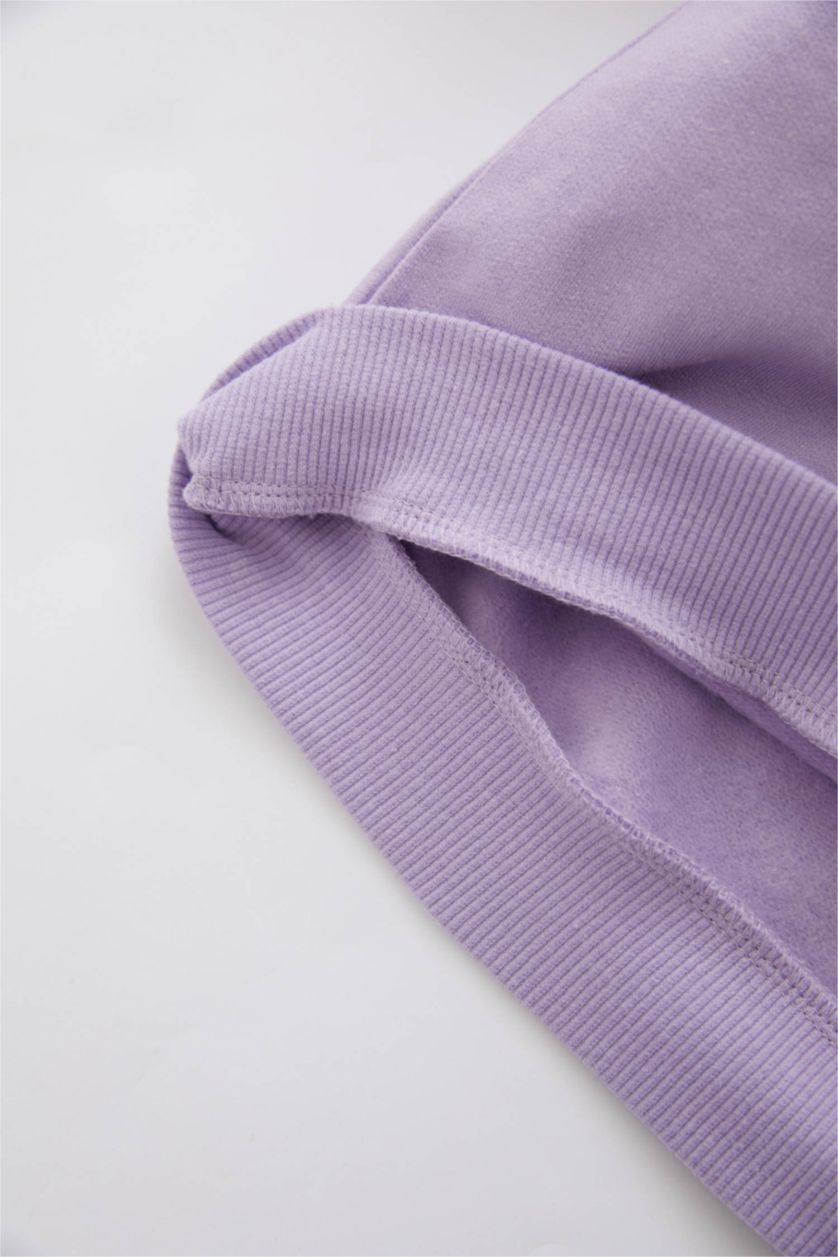 Kız Bebek Açık Lila Kız Bebek Dantel Yaka İçi Yumuşak Tüylü Sweatshirt