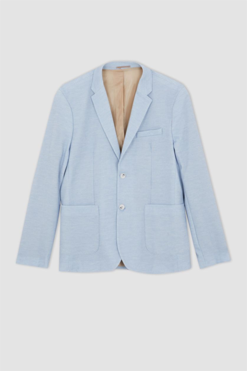 Erkek Açık Mavi Slım Fıt Astarlı Blazer Ceket
