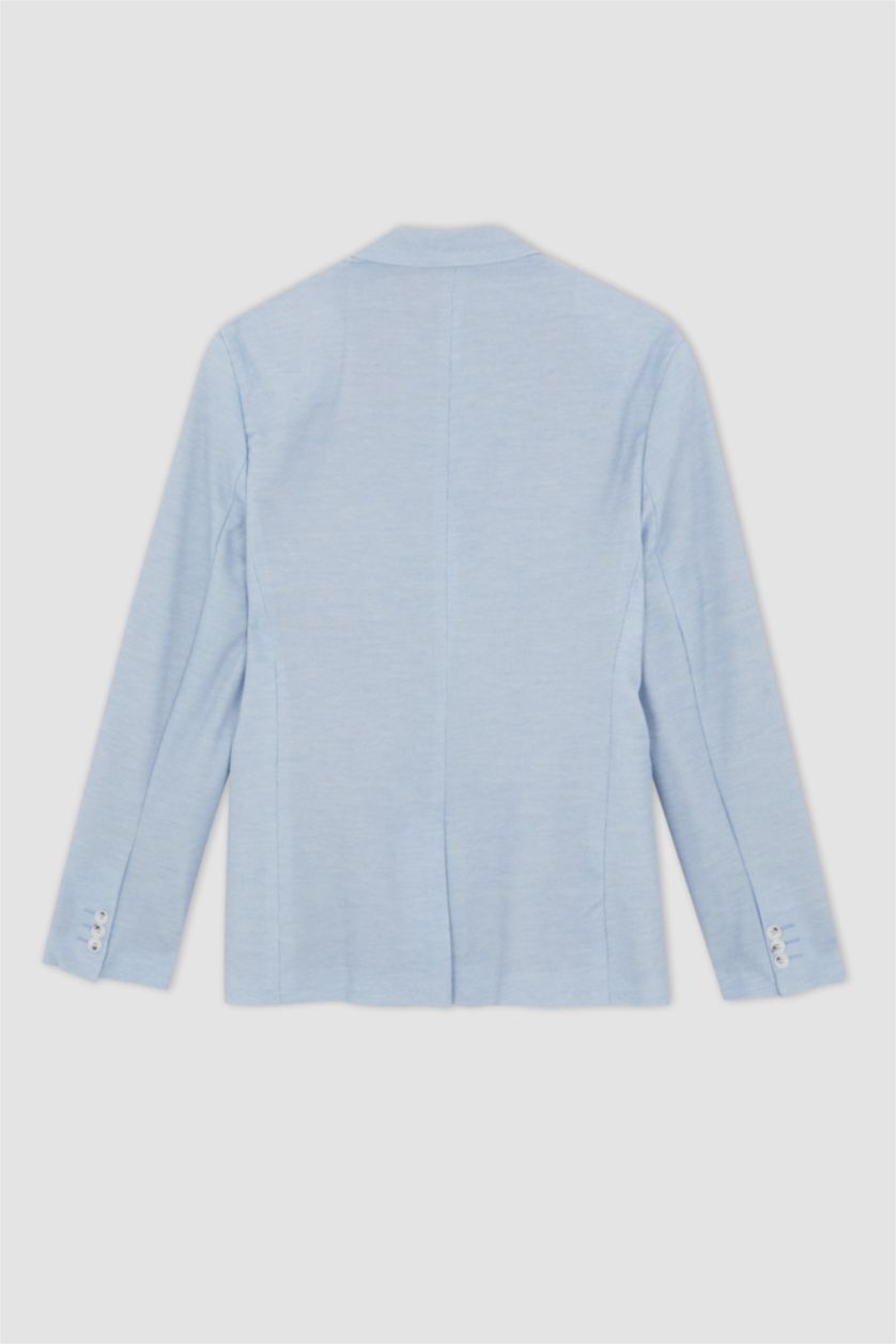 Erkek Açık Mavi Slım Fıt Astarlı Blazer Ceket