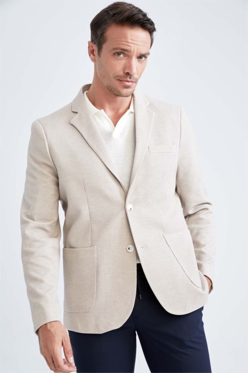 رجال اللون الرملي جاكيت بليزر سليم فيت مبطن