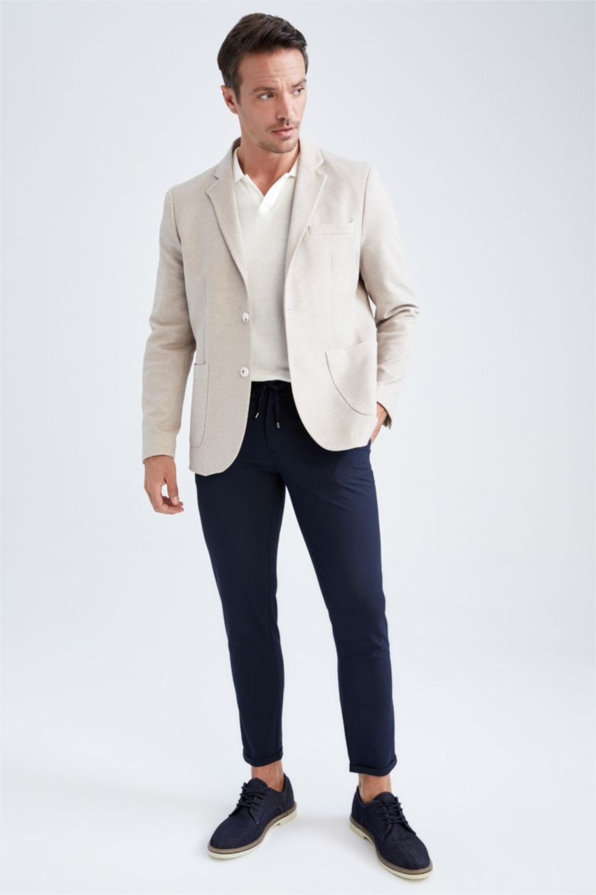 رجال اللون الرملي جاكيت بليزر سليم فيت مبطن