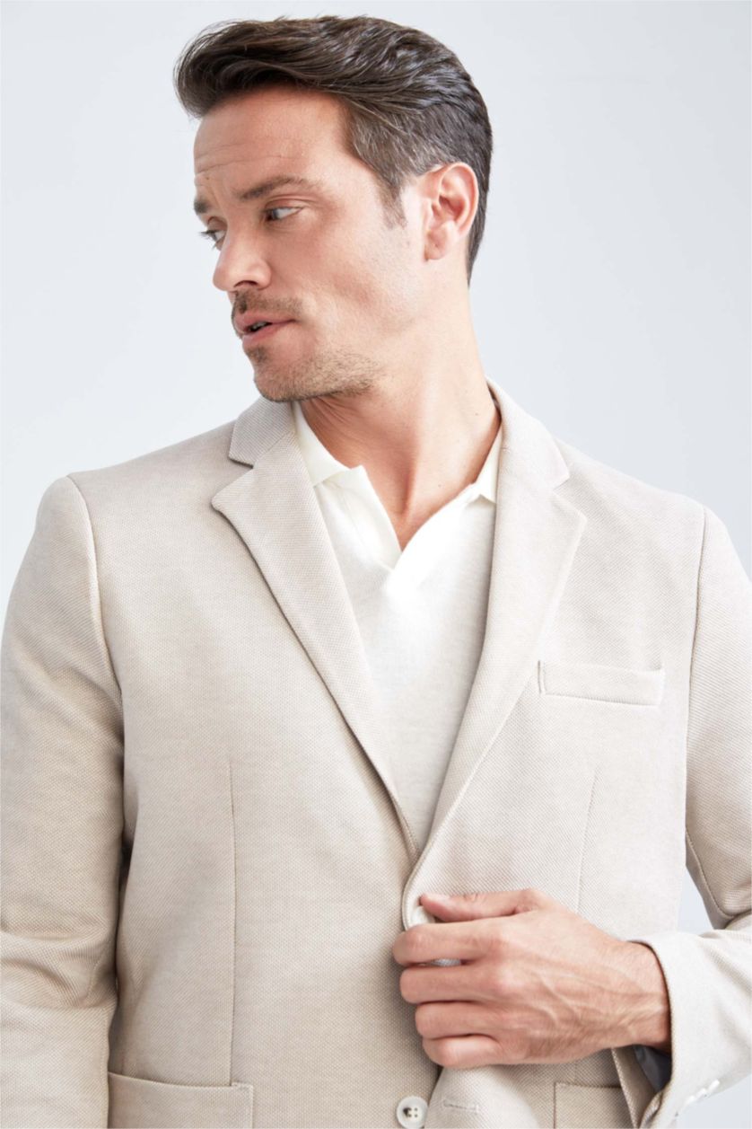 رجال اللون الرملي جاكيت بليزر سليم فيت مبطن