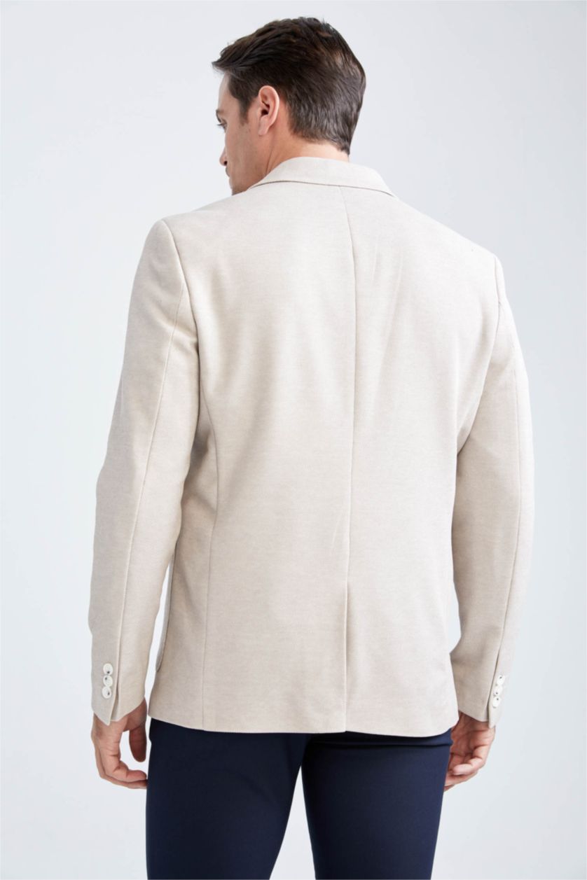 رجال اللون الرملي جاكيت بليزر سليم فيت مبطن