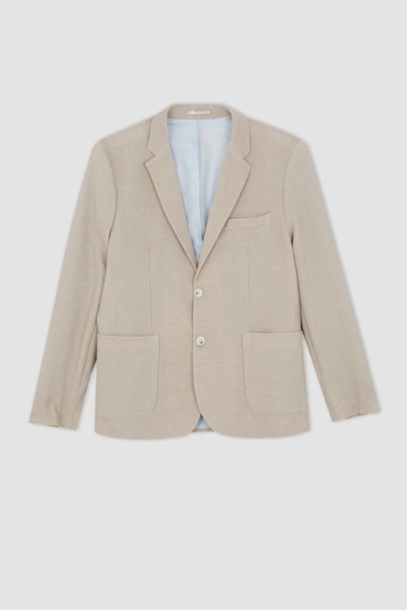 رجال اللون الرملي جاكيت بليزر سليم فيت مبطن