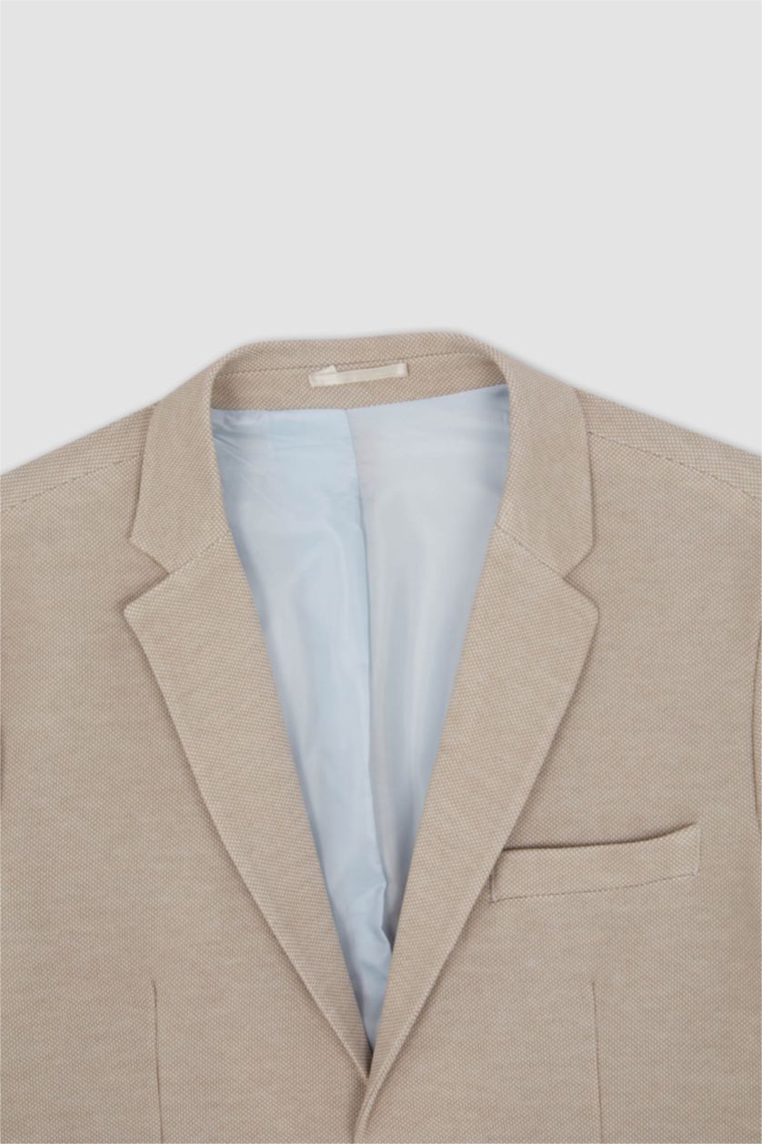 رجال اللون الرملي جاكيت بليزر سليم فيت مبطن