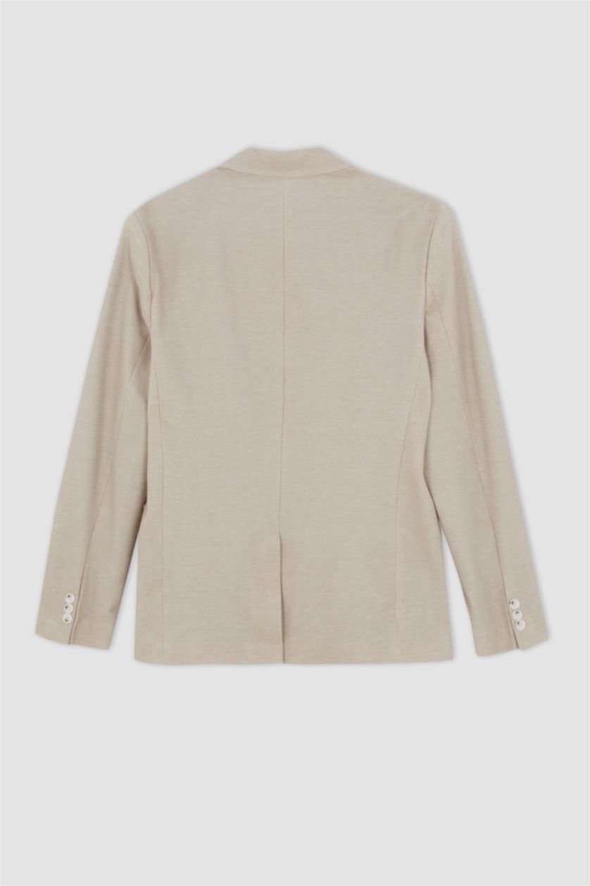 رجال اللون الرملي جاكيت بليزر سليم فيت مبطن