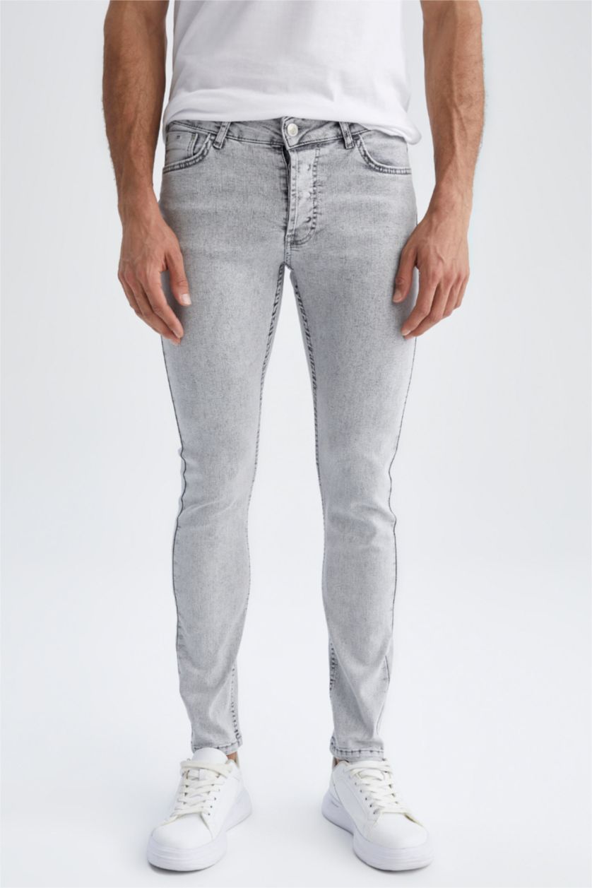 رجال رمادي فاتح بنطلون جينز سليم فيت للغاية بخصرعادي