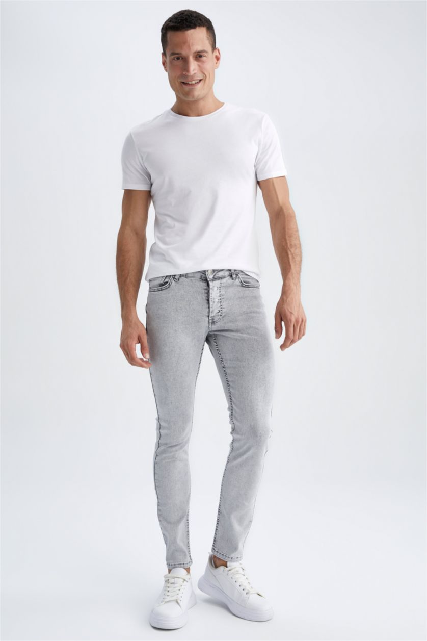 رجال رمادي فاتح بنطلون جينز سليم فيت للغاية بخصرعادي