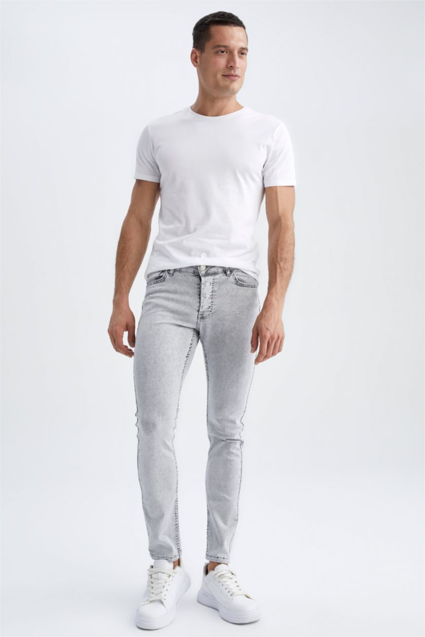 رجال رمادي فاتح بنطلون جينز سليم فيت للغاية بخصرعادي