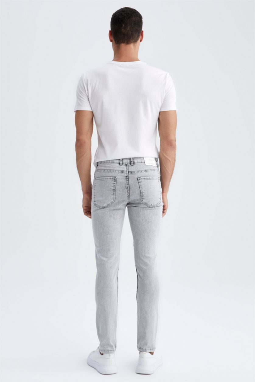 رجال رمادي فاتح بنطلون جينز سليم فيت للغاية بخصرعادي