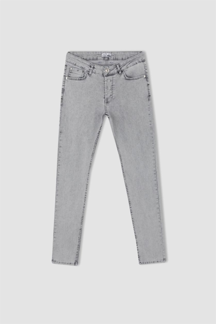 رجال رمادي فاتح بنطلون جينز سليم فيت للغاية بخصرعادي