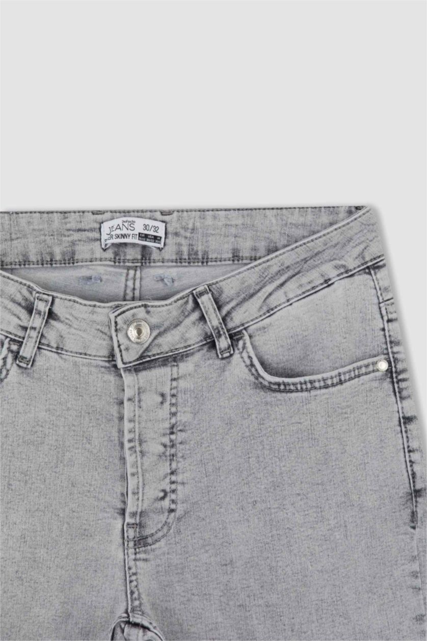 رجال رمادي فاتح بنطلون جينز سليم فيت للغاية بخصرعادي