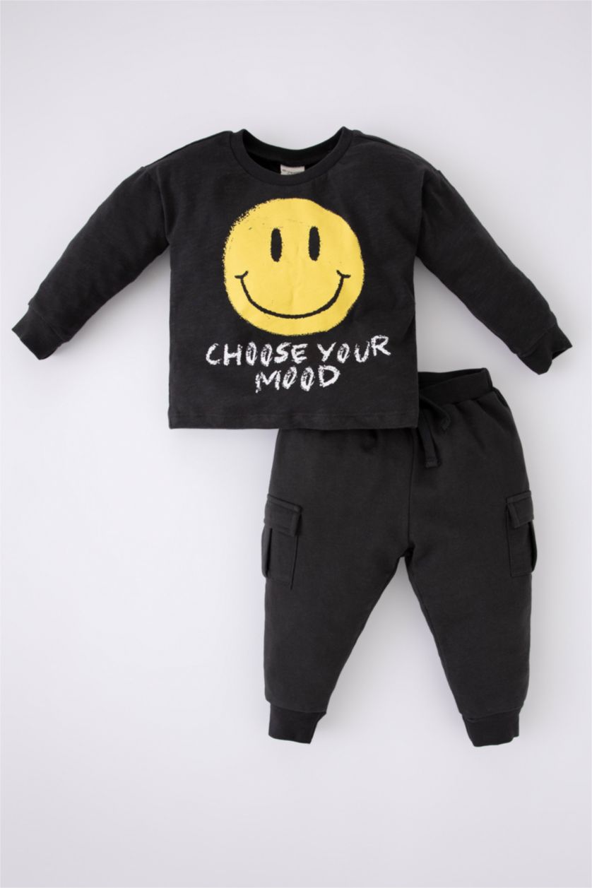 BÉBÉ GARÇON Anthracite Ensemble En Tricot Col Ras Du Cou Slogan Manche Longue 2 BéBé Garçon