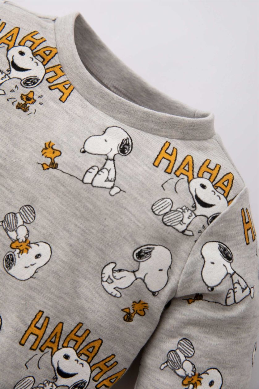 BABY BOY Light Grey Melange 2 piece Regular Fit Crew Neck Snoopy Licensed Knitted Pyjamas