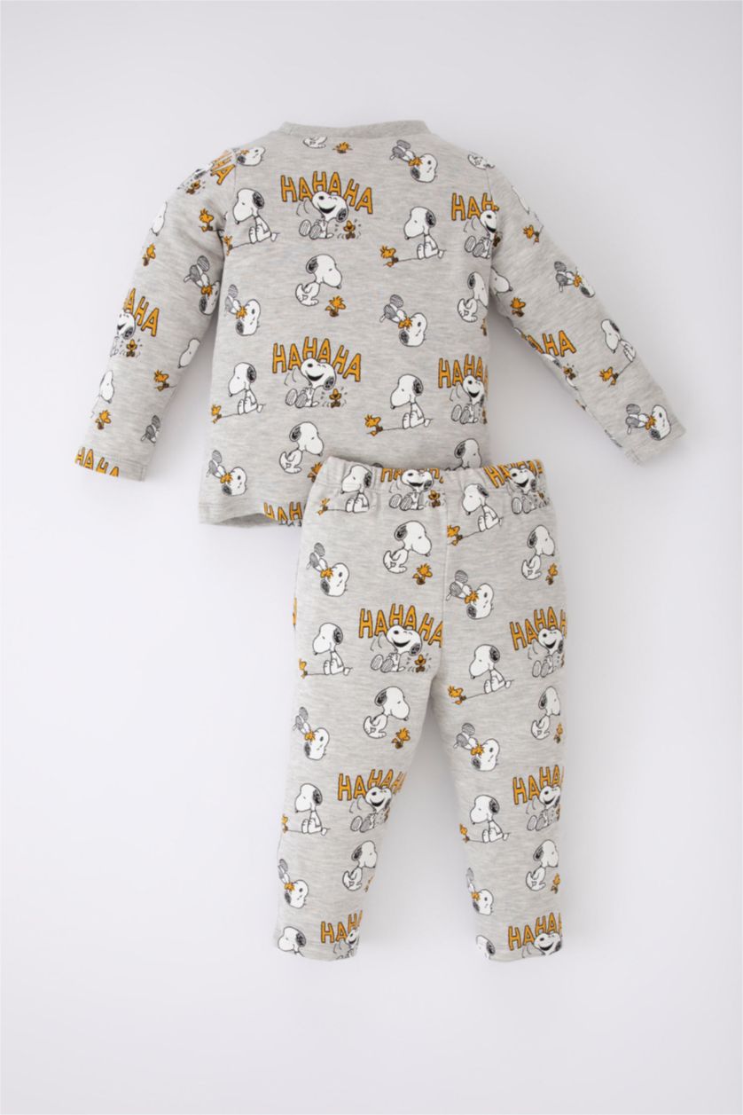 BABY BOY Light Grey Melange 2 piece Regular Fit Crew Neck Snoopy Licensed Knitted Pyjamas