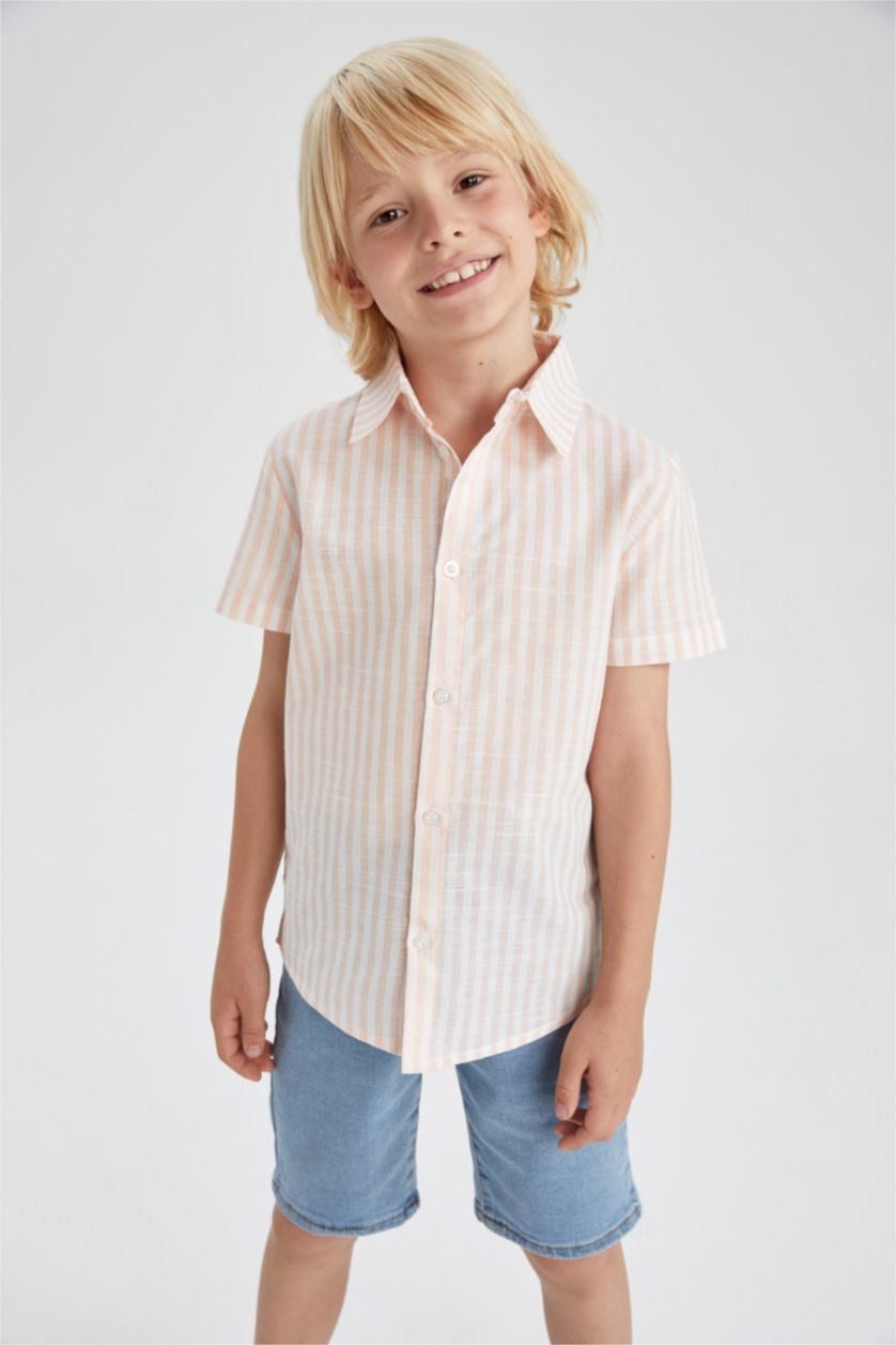 BOYS & TEENS أصفر فاتح Boys Regular Fit Short Sleeve Striped Shirt