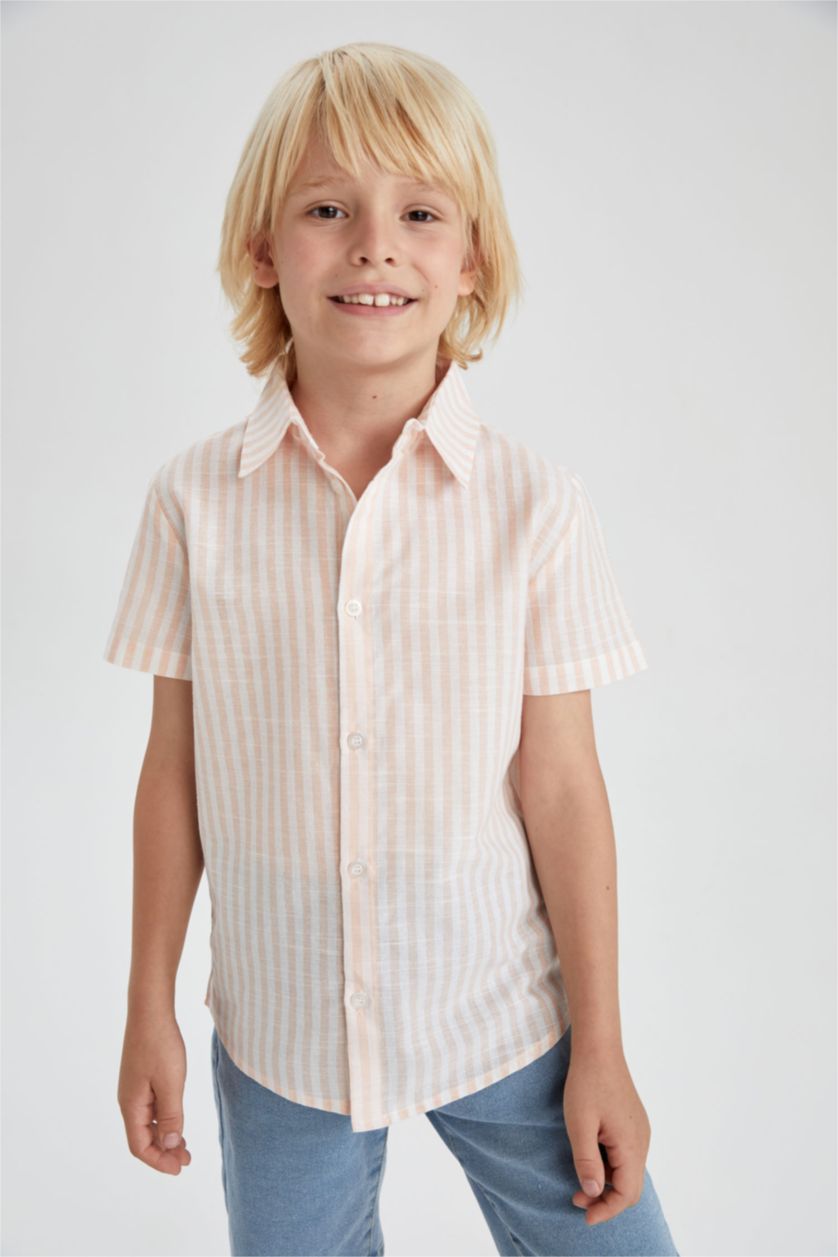 BOYS & TEENS أصفر فاتح Boys Regular Fit Short Sleeve Striped Shirt