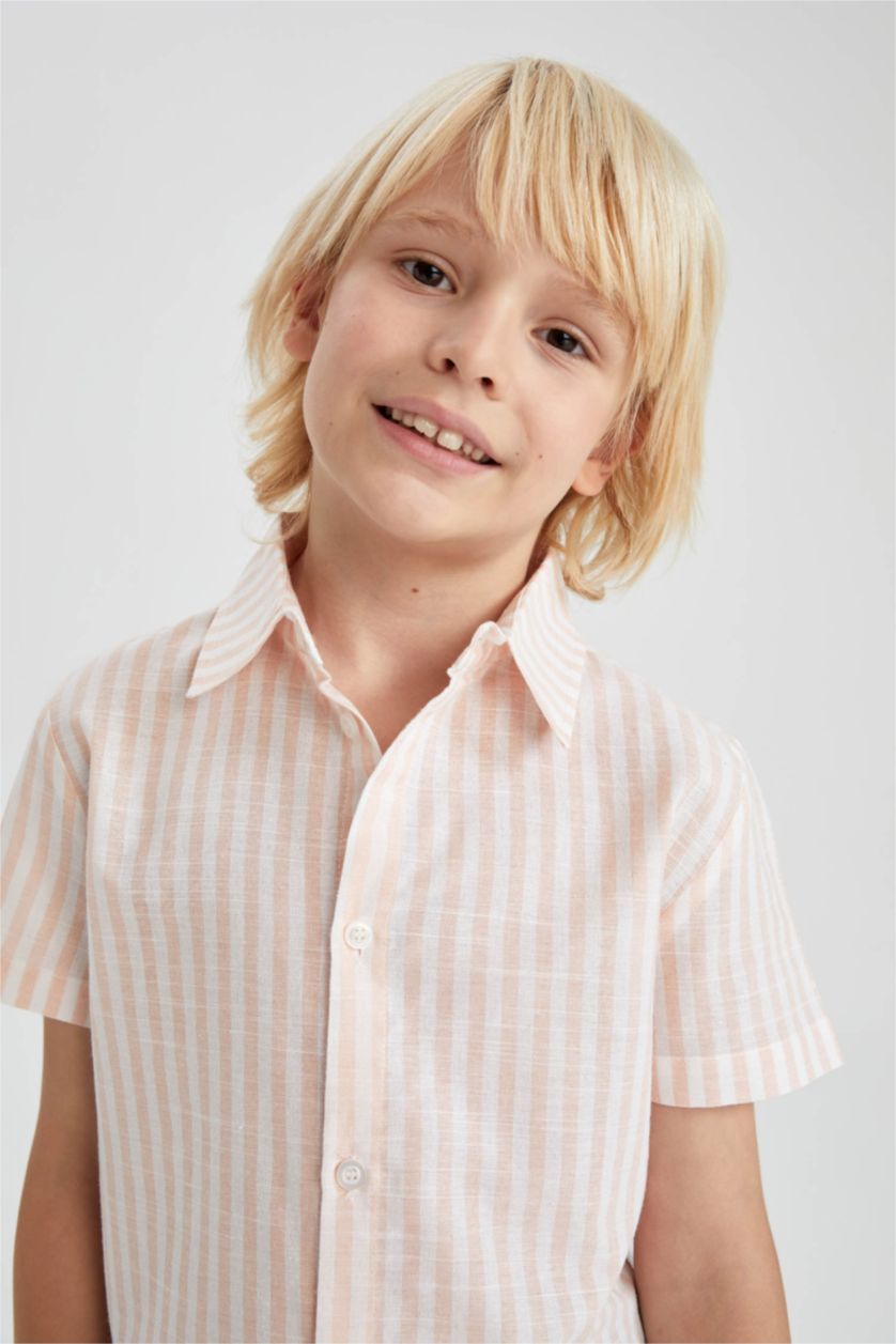 BOYS & TEENS أصفر فاتح Boys Regular Fit Short Sleeve Striped Shirt