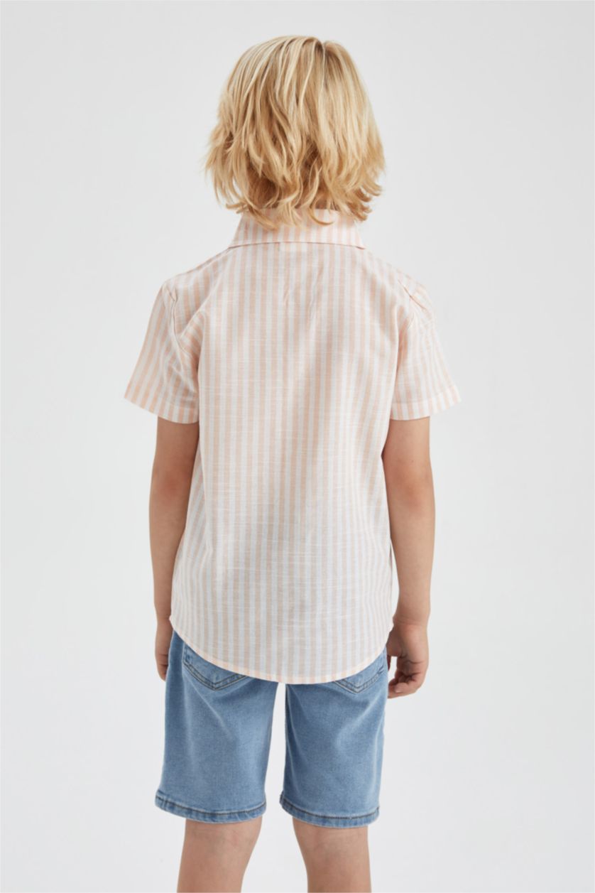 BOYS & TEENS أصفر فاتح Boys Regular Fit Short Sleeve Striped Shirt